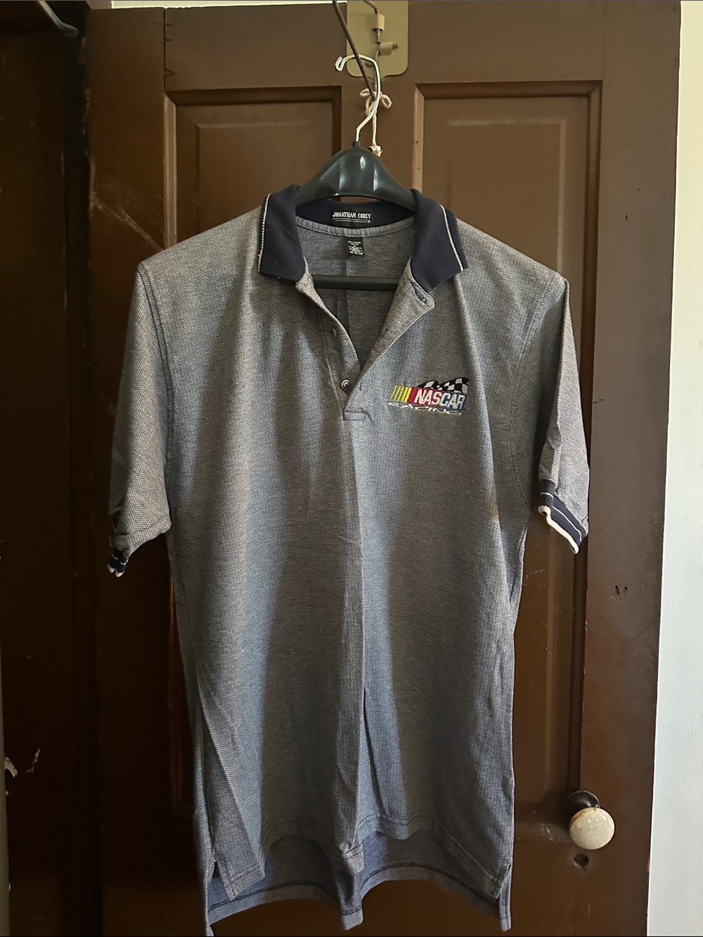 NASCAR Men's Gray Polo with Navy Trim